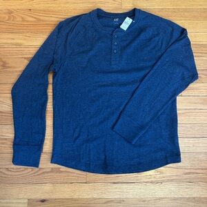 NEW GAP Men's Henley Navy Blue Heather Long Sleeve Tee Size Large